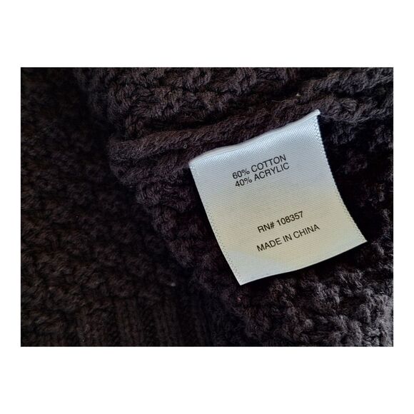 Ana Chunky Cable Knit Boxy Sweater Pullover Turtleneck Cotton Blend Black XXL - Picture 9 of 11